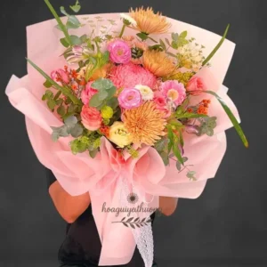 Bó hoa tặng đồng nghiệp pastel nhẹ nhàng, phù hợp môi trường công sở