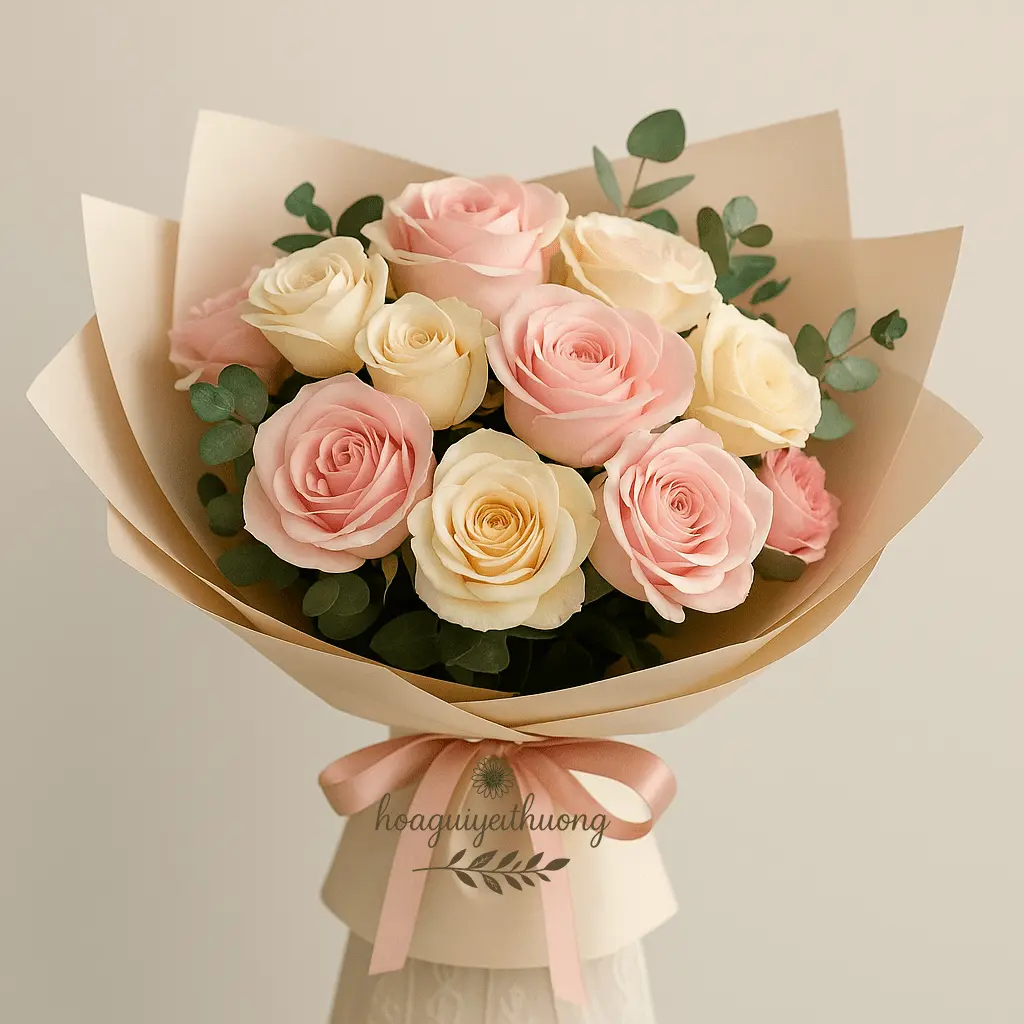Bó hoa sinh nhật đẹp hoa hồng pastel nhẹ nhàng dành tặng phái nữ