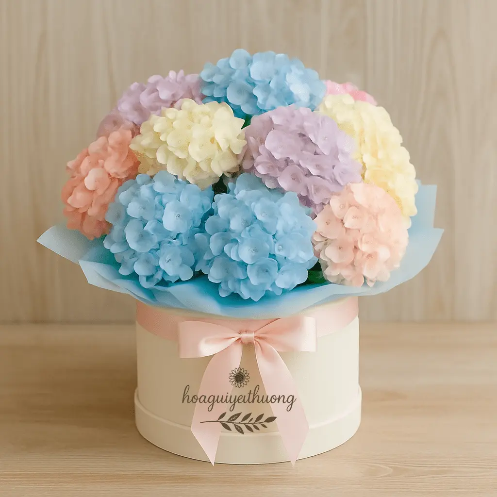 Hộp hoa cẩm tú cầu pastel dành tặng bạn gái nhân dịp sinh nhật