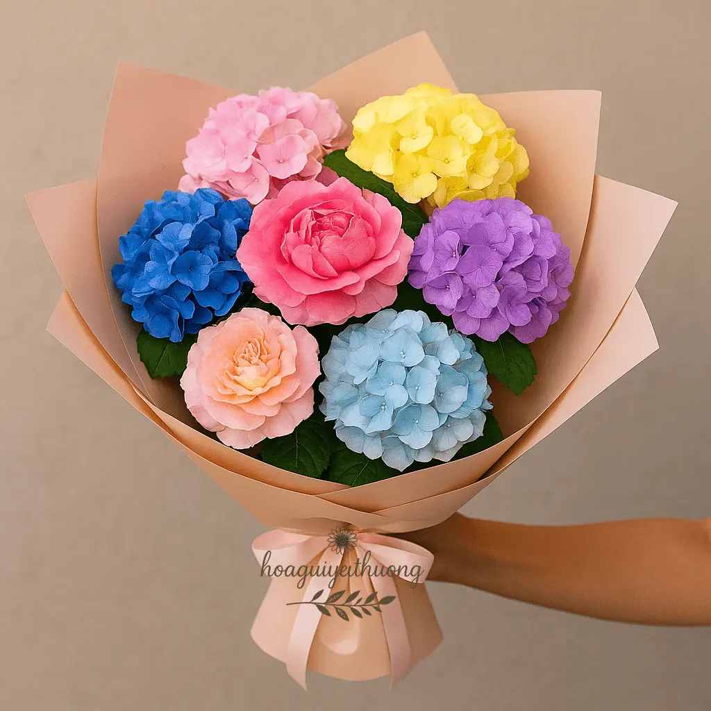 Bó hoa cẩm tú cầu nhiều màu sắc tặng mẹ nhân dịp sinh nhật