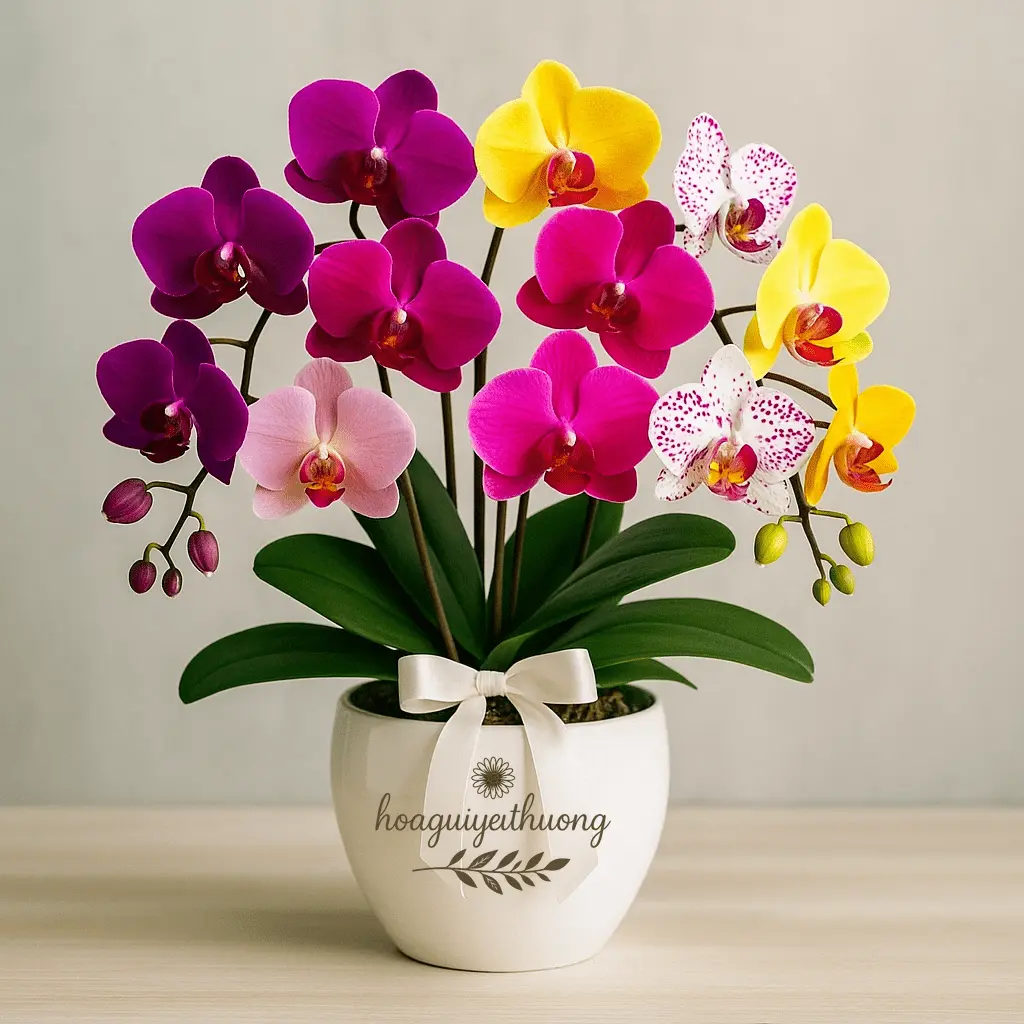 Chậu hoa lan hồ điệp rực rỡ tặng mẹ nhân ngày sinh nhật