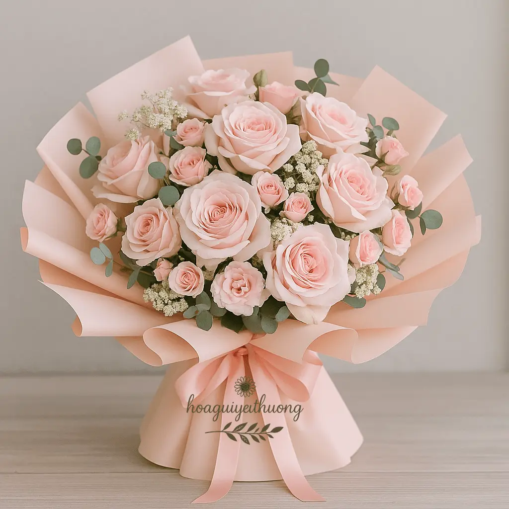 Bó hoa hồng pastel ngọt ngào tặng sinh nhật - thiết kế đẹp 2025