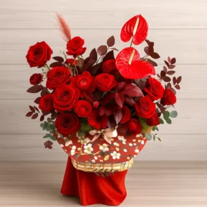 Giỏ hoa đỏ sang trọng, hoa được giao tận nơi gần đây.