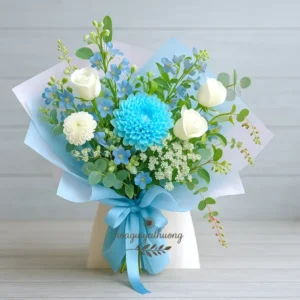 Bó hoa tươi tone xanh hiện đại từ shop hoa online giá tốt giao nhanh gần bạn.