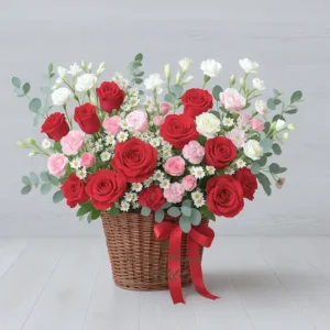 Giỏ hoa hồng đỏ trắng tại tiệm hoa gần đây có giao hàng nhanh