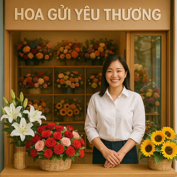 Shop hoa tươi gần đây – Nhân viên thân thiện tại cửa hàng Hoa Gửi Yêu Thương